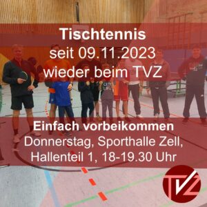 Read more about the article Turnverein Zell bietet wieder Tischtennis an